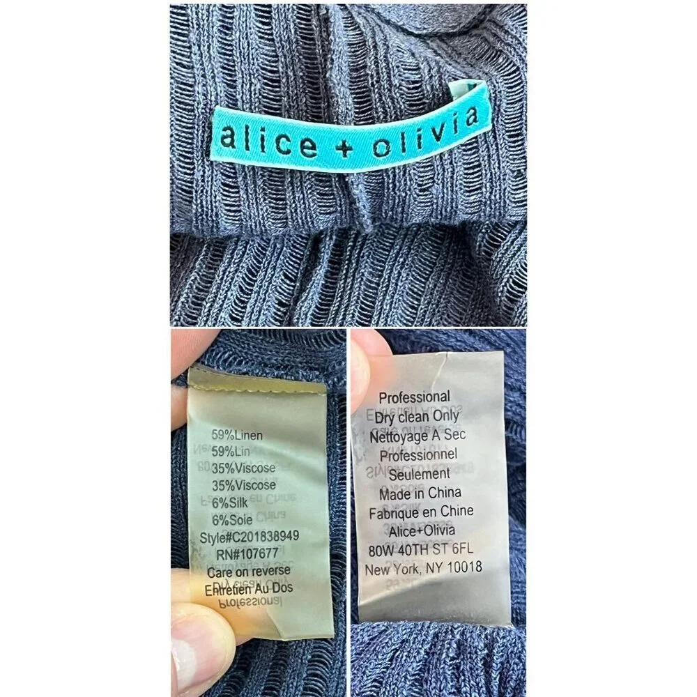 Alice + Olivia Linen Blend Draped Open Front Cardigan Blue Size Large
